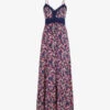 Robe Longue à Col Dentelle Et Imprimé Multi-fleurs - Marine -DADA Vetements Magasin GAO 2359 1