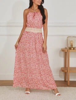 Robe Longue à Col Américain Et Dentelle - Rose Saumon -DADA Vetements Magasin GAO 2363 8