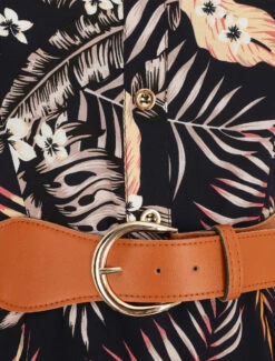 Robe Longue Droite à Imprimé Feuillage - Bleu Nuit -DADA Vetements Magasin GAO 2367 3