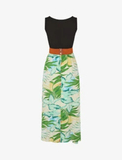 Robe Bicolore à Imprimé Tropical - Blanc -DADA Vetements Magasin GAO 2407 2