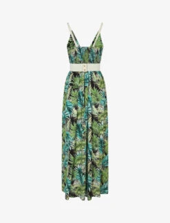 Robe Longue élastiquée Imprimé Feuilles - Noir -DADA Vetements Magasin GAO 2415 2