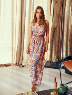 Robe Longue Empire Imprimé Floral - Rose Saumon -DADA Vetements Magasin GAO 2422 8