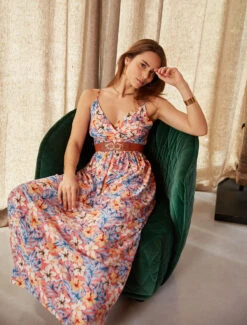 Robe Longue Empire Imprimé Floral - Rose Saumon -DADA Vetements Magasin GAO 2422 9