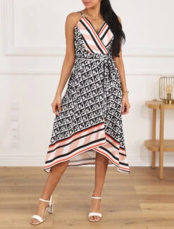 Robe Foulard Style Portefeuille Imprimé Graphique - Noir -DADA Vetements Magasin GAO 2423 8