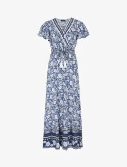 Robe Imprimé Fleuri à Manches Volantées - Bleu