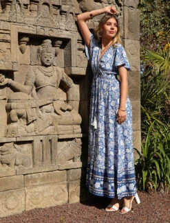 Robe Imprimé Fleuri à Manches Volantées - Bleu -DADA Vetements Magasin GAO 2428 8