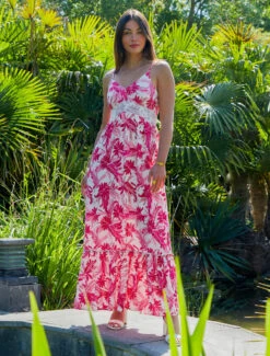 Robe Imprimé Foulard à Base Volantée - Fushia -DADA Vetements Magasin GAO 2431 8