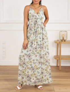 Robe Longue Imprimé Multi-fleurs - Vert D'eau -DADA Vetements Magasin GAO 2448 8