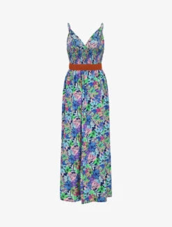 Robe Longue Imprimé Feuilles Sauvages à Bretelles - Bleu -DADA Vetements Magasin GAO 2500 2