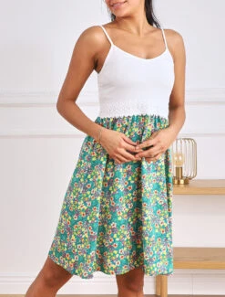 Robe à Bretelles Imprimé Petites Fleurs - Vert -DADA Vetements Magasin GAO 2507 8