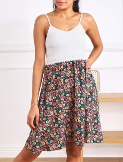 Robe à Bretelles Imprimé Petites Fleurs - Marine -DADA Vetements Magasin GAO 2508 8