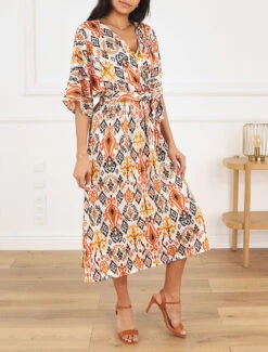 Robe Longue Style Kimono Imprimé Aztèque - Marron -DADA Vetements Magasin GAO 2520 8