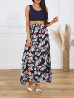 Robe Bicolore Imprimé Fleuri - Marine -DADA Vetements Magasin GAO 2607 5