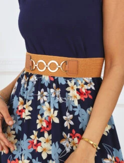 Robe Bicolore Imprimé Fleuri - Marine -DADA Vetements Magasin GAO 2607 7