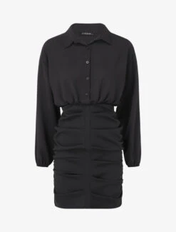 Robe Moulante à Fronces - Noir