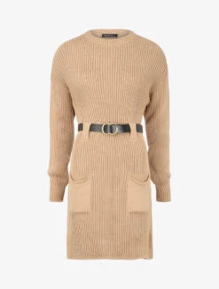 Robe Pull à Col Montant - Beige