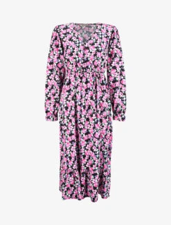 Robe Taille Empire à Motif Fleuri - Noir