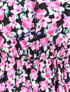 Robe Taille Empire à Motif Fleuri - Noir -DADA Vetements Magasin GEM 10200 3