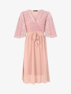 Robe Empire à Buste En Dentelle Et Sequins - Rose Poudré