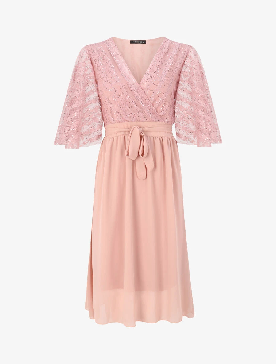 Robe Empire à Buste En Dentelle Et Sequins - Rose Poudré 3 Robe Empire à Buste En Dentelle Et Sequins - Rose Poudré