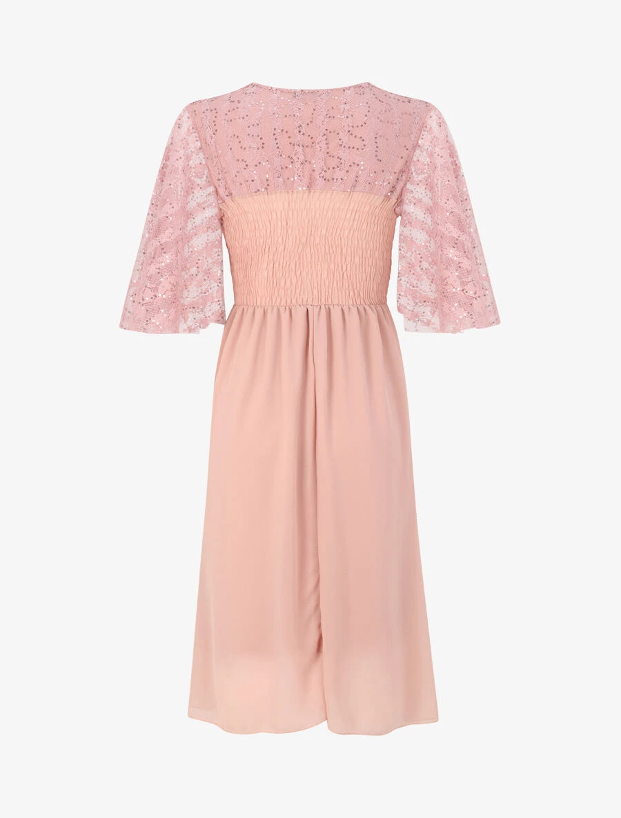 Robe Empire à Buste En Dentelle Et Sequins - Rose Poudré 4 Robe Empire à Buste En Dentelle Et Sequins - Rose Poudré – Image 2