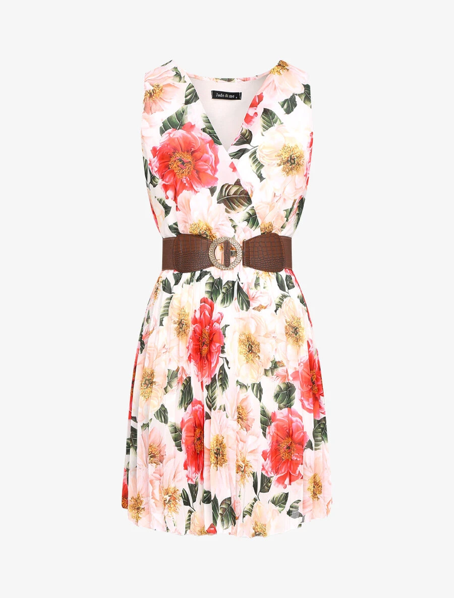 Robe Fleurie à Bas Gaufré - Ecru 3 Robe Fleurie à Bas Gaufré - Ecru