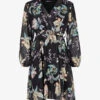 Robe En Voile à Imprimé Fleuri Et Col Cache-coeur - Noir -DADA Vetements Magasin GEM 5470 1