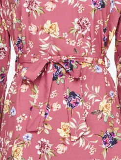 Robe Asymétrique à Imprimé Multi-fleurs - Vieux Rose -DADA Vetements Magasin GEM 7070 3