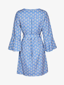 Robe Imprimé Fleurs Graphiques à Manches Trompettes Volantées - Bleu Ciel -DADA Vetements Magasin GEM 7106 2