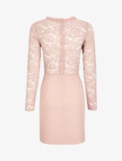 Robe Drapée à Empiècement Dentelle - Rose 6 Robe Drapée à Empiècement Dentelle - Rose -DADA Vetements Magasin GEM 7346 2