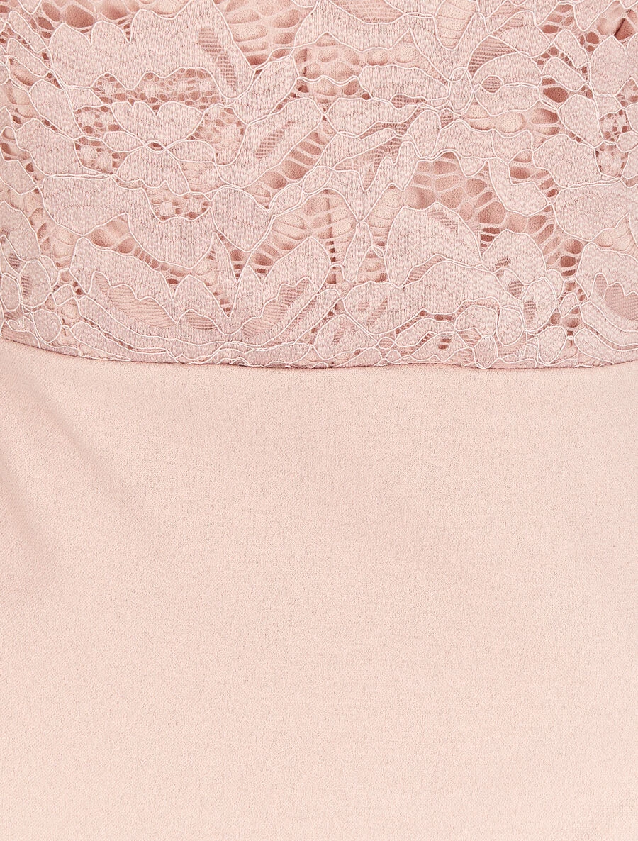Robe Drapée à Empiècement Dentelle - Rose 5 Robe Drapée à Empiècement Dentelle - Rose – Image 3