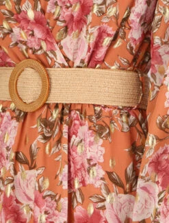 Robe Patineuse Cache-cœur à Imprimé Roses - Orange -DADA Vetements Magasin GEM 7454 3