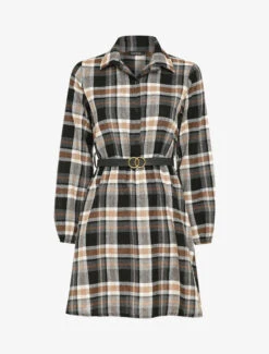 Robe Patineuse à Carreaux - Camel