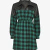 Robe Chemise à Carreaux Et épaules En Simili - Vert Sapin 1 Robe Chemise à Carreaux Et épaules En Simili - Vert Sapin -DADA Vetements Magasin GEM 8725 1