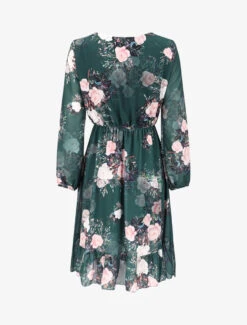 Robe à Bords Volantés Et Imprimé Bouquet De Roses - Vert Sapin -DADA Vetements Magasin GEM 9088 2