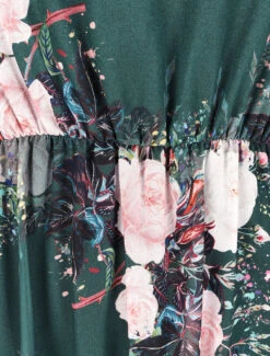 Robe à Bords Volantés Et Imprimé Bouquet De Roses - Vert Sapin -DADA Vetements Magasin GEM 9088 3