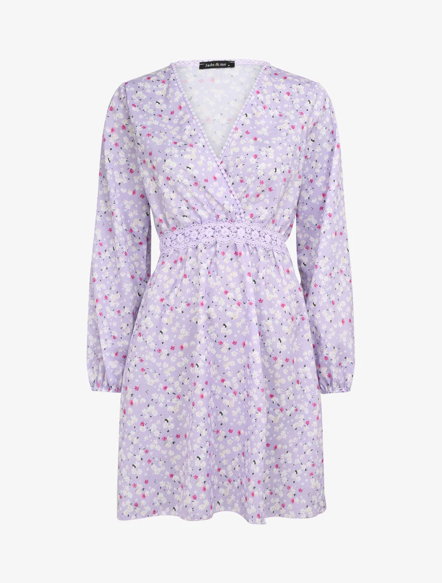 Robe Imprimé Fleurs De Cerisier à Détail Crochet - Lilas 3 Robe Imprimé Fleurs De Cerisier à Détail Crochet - Lilas