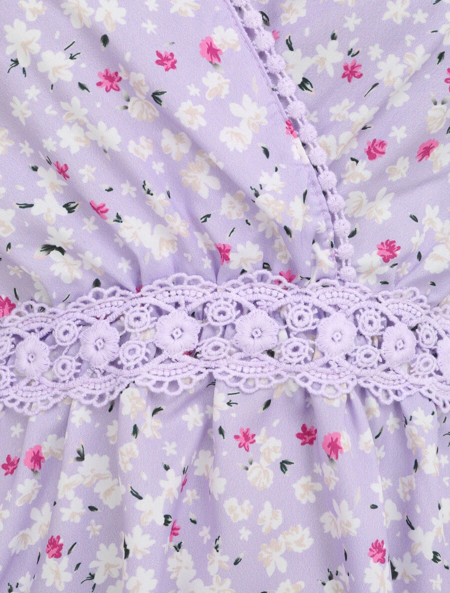 Robe Imprimé Fleurs De Cerisier à Détail Crochet - Lilas 5 Robe Imprimé Fleurs De Cerisier à Détail Crochet - Lilas – Image 3