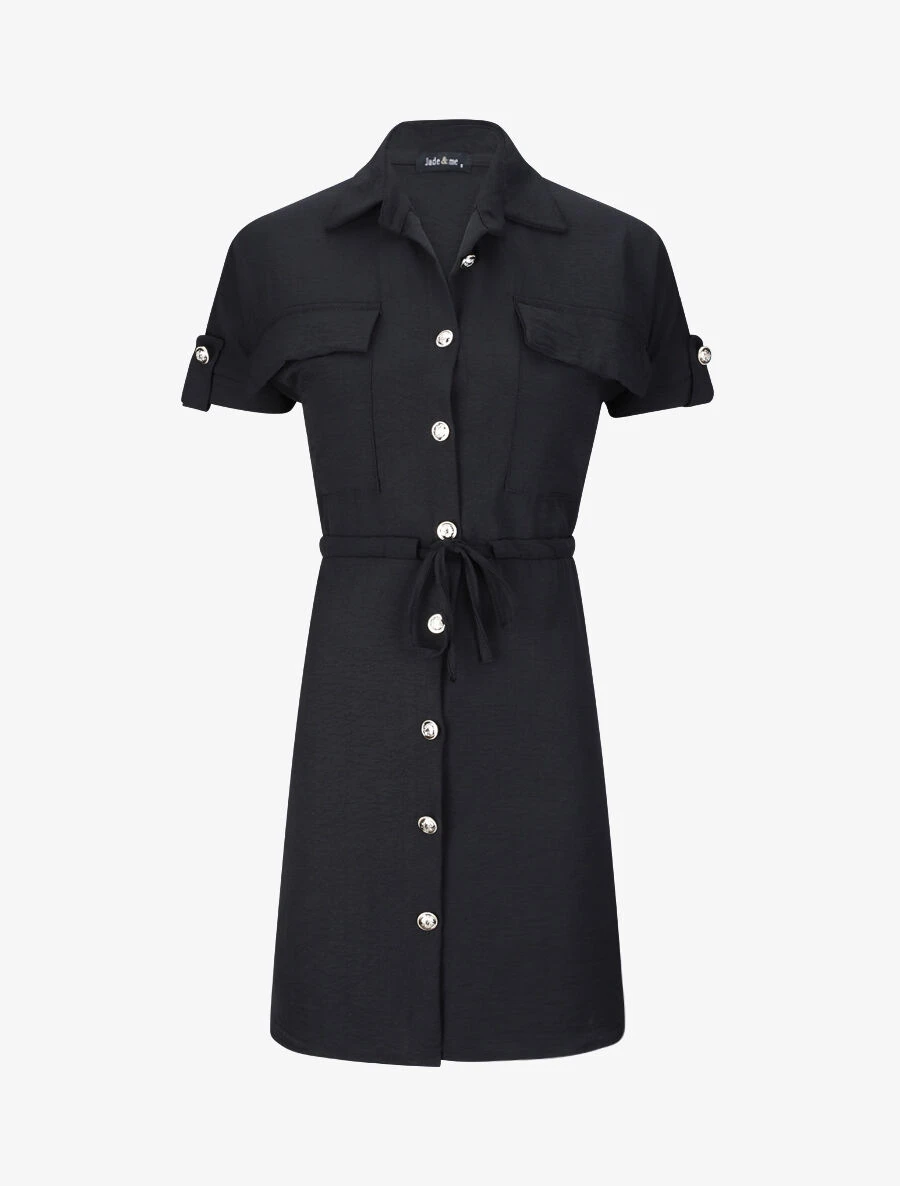 Robe Chemise Courte Oversize Unie à Manches Courtes - Noir 3 Robe Chemise Courte Oversize Unie à Manches Courtes - Noir