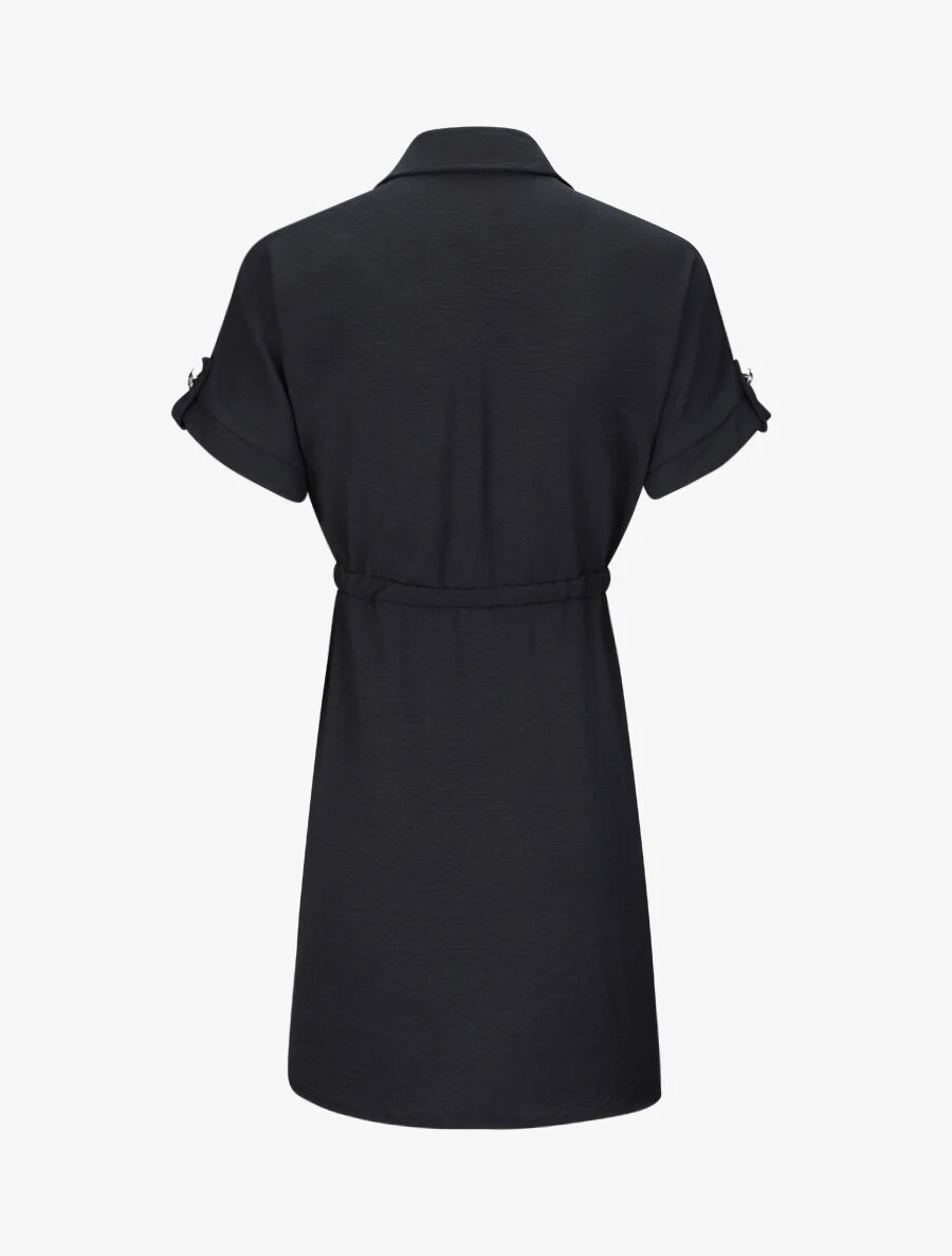 Robe Chemise Courte Oversize Unie à Manches Courtes - Noir 4 Robe Chemise Courte Oversize Unie à Manches Courtes - Noir – Image 2