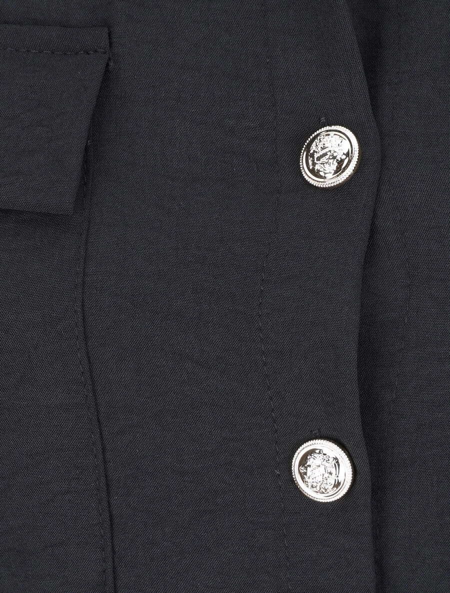 Robe Chemise Courte Oversize Unie à Manches Courtes - Noir 5 Robe Chemise Courte Oversize Unie à Manches Courtes - Noir – Image 3