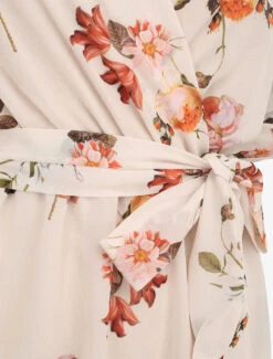 Robe Imprimé Roses Sauvages à Col Cache-coeur - Beige -DADA Vetements Magasin MAX 141 3