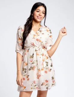 Robe Imprimé Roses Sauvages à Col Cache-coeur - Beige -DADA Vetements Magasin MAX 141 4