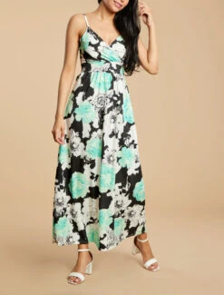 Robe Longue à Imprimé Grandes Roses - Vert D'eau -DADA Vetements Magasin MAX 2623 8