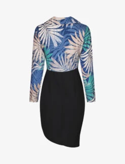 Robe Fourreau à Col Cache-coeur Imprimé Feuillage - Bleu -DADA Vetements Magasin MAX 2887 2