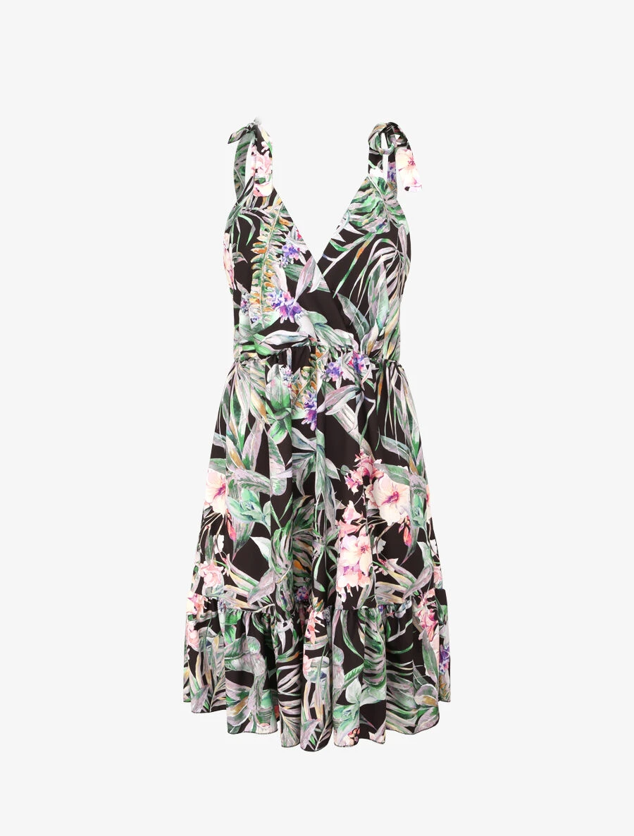 Robe Patineuse Mi-longue Imprimé Jungle Tropicale - Noir 3 Robe Patineuse Mi-longue Imprimé Jungle Tropicale - Noir