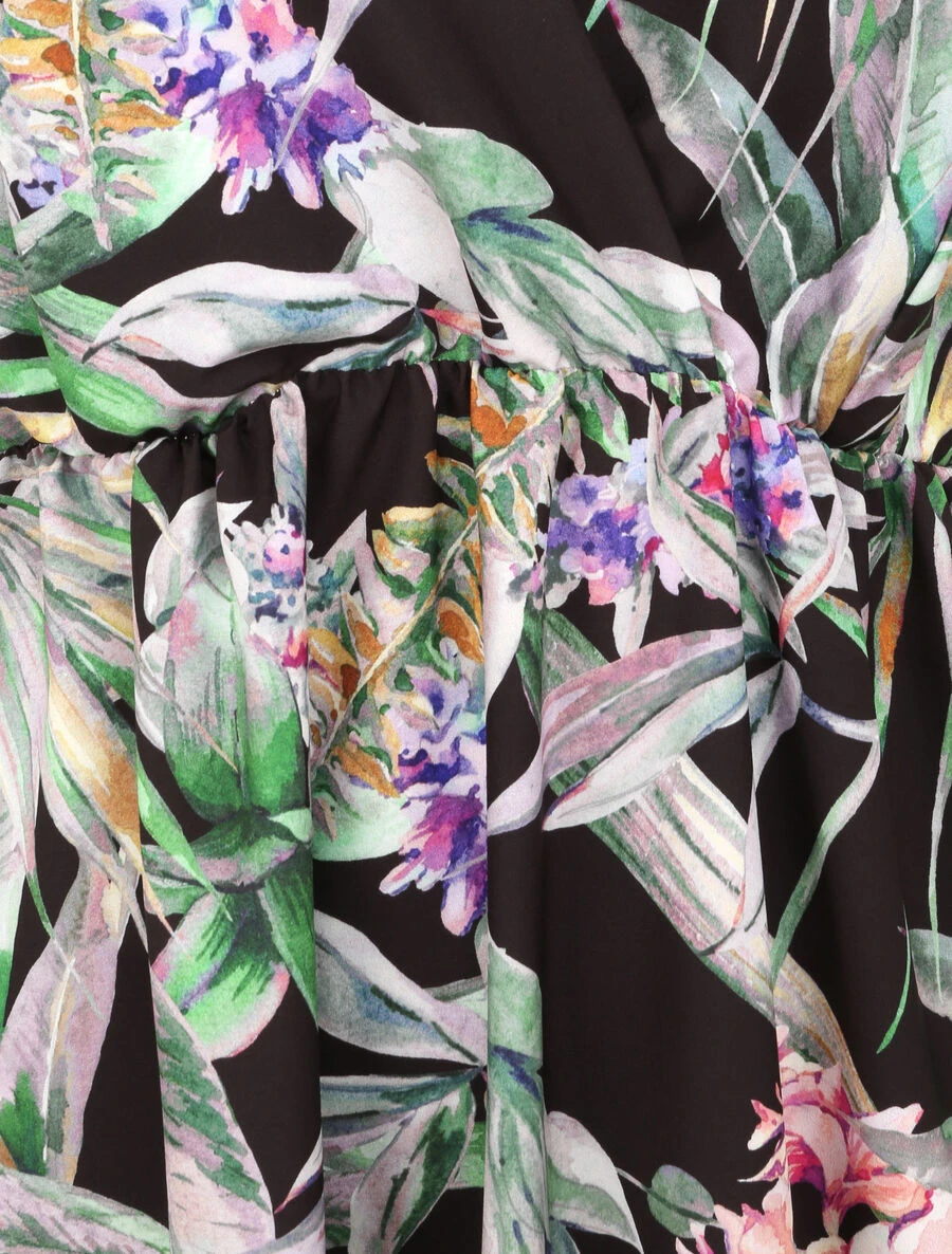 Robe Patineuse Mi-longue Imprimé Jungle Tropicale - Noir 5 Robe Patineuse Mi-longue Imprimé Jungle Tropicale - Noir – Image 3