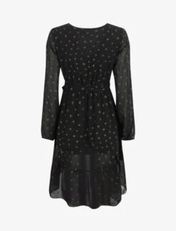 Robe élastiquée Imprimée Feuilles Irisées - Noir -DADA Vetements Magasin MAX 3113 2