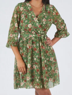 Robe Cache-coeur à Manches Transparentes Imprimé Fleuri - Vert -DADA Vetements Magasin MAX 3130 8