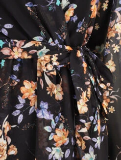 Robe à Volants Imprimé Bouquet Automnal - Noir -DADA Vetements Magasin MAX 3131 3